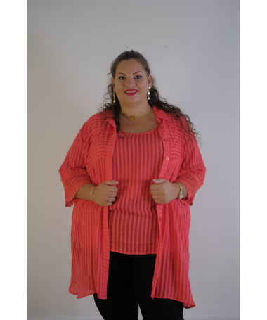 Ensemble Top Rayé et Gilet Coral - Élégance d'Été