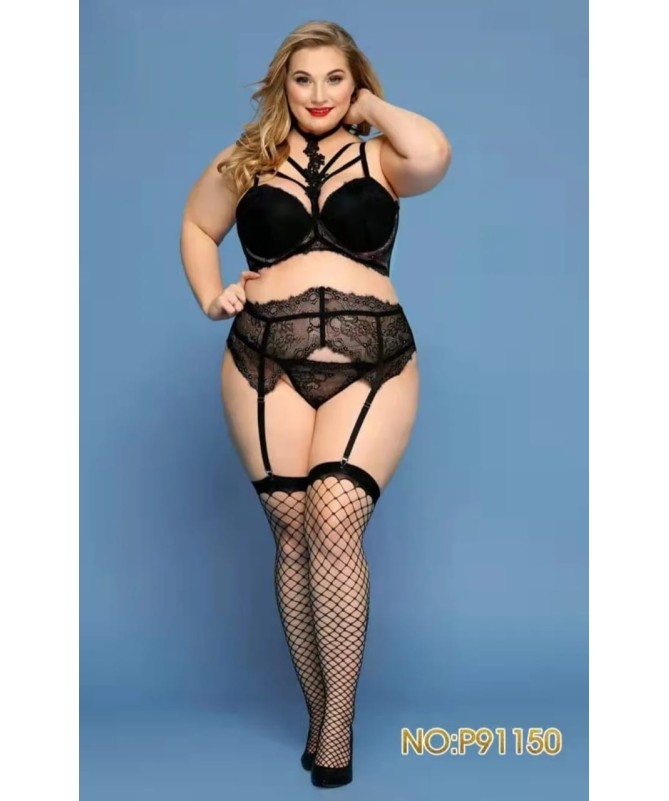 Ens. Lingerie curvy en dentelle noire _ TEKA MODE