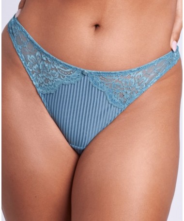 Tanga dentelle bleue VALEGE du 36 au 44 _ Foudre _ TEKA MODE