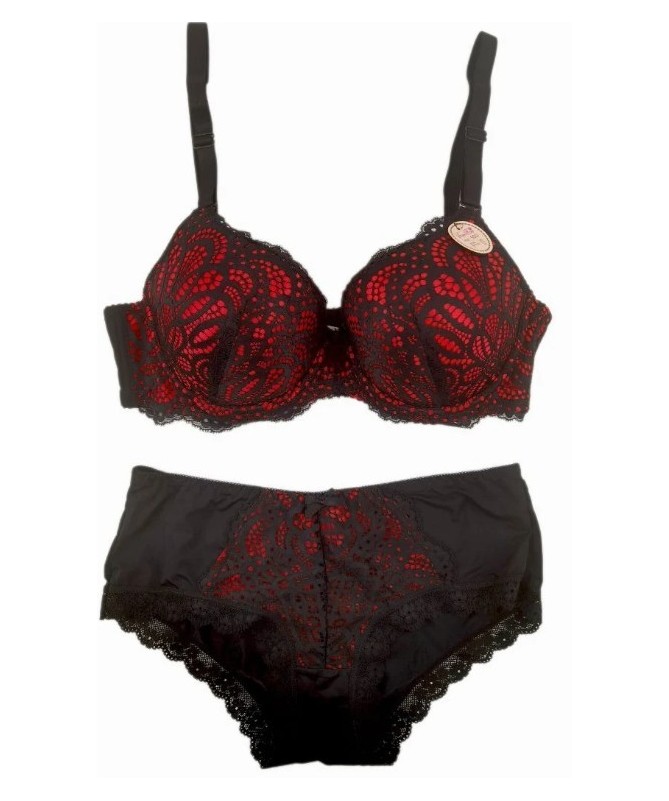 Ens Soutien gorge/culotte du 90D au 115D noir-rouge _ TEKA MODE