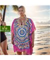 Tunique de plage voile fuschia grande taille CONCHA