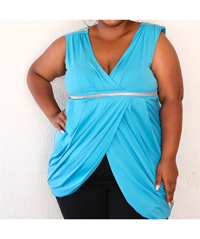 top turquoise cintré grande taille